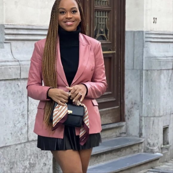 ZARA NEW WOMAN FAUX LEATHER DOUBLE-BREASTED BLAZER JACKET PINK MARSALA M,L - Picture 2 of 9